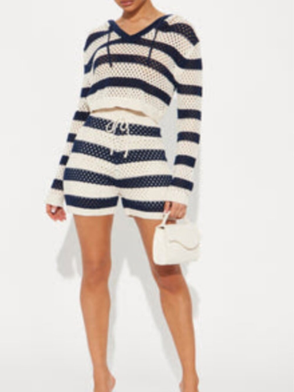 NWT Fashion Nova Leilani 2 Piece Crochet Short Set Navy Combo Small